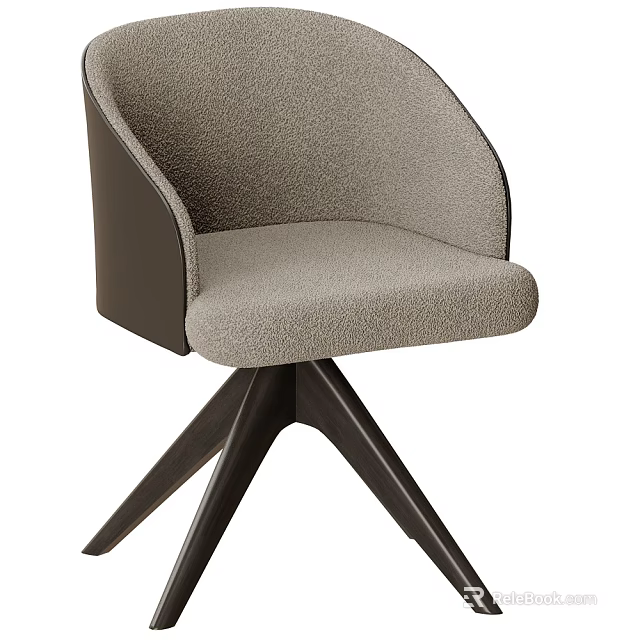 Modern Leisure Chair With Soft Fabric Upholstery Curved Backrest And Wooden Base 3d model 
