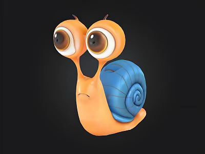 Cartoon Snail Character With Orange Body Blue Shell Big Eyes And Sad Expression 3d model