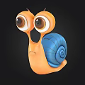 Cartoon Snail Character With Orange Body Blue Shell Big Eyes And Sad Expression
