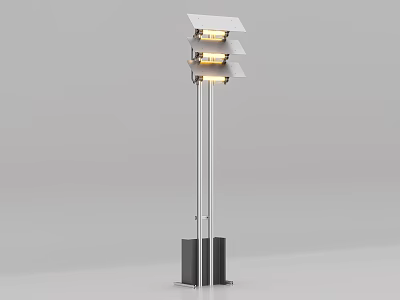 Modern Floor Lamp With Three Tiered Design And Metal Pole Black Base 3d model