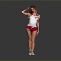 Woman With Red Hair In White Tank Top Red 17 Shorts Tattoos And White Sneakers