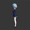 Anime Character With Blue Cat Ears And Arms Outstretched In Sailor Uniform White Stockings