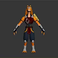 3D Fantasy Warrior Character With Orange Hair Red Blue Outfit And Golden Accents