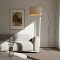 Modern Beige Sofa And Coffee Table Set With Floor Lamp Geometric Artwork And Dried Flowers