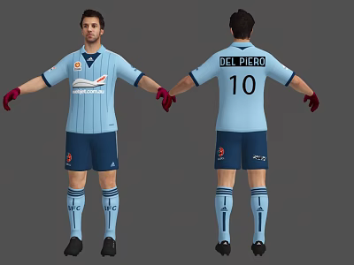 Man Wearing Blue Football Jersey With Del Piero Name Number 10 On Back Red Gloves 3d model