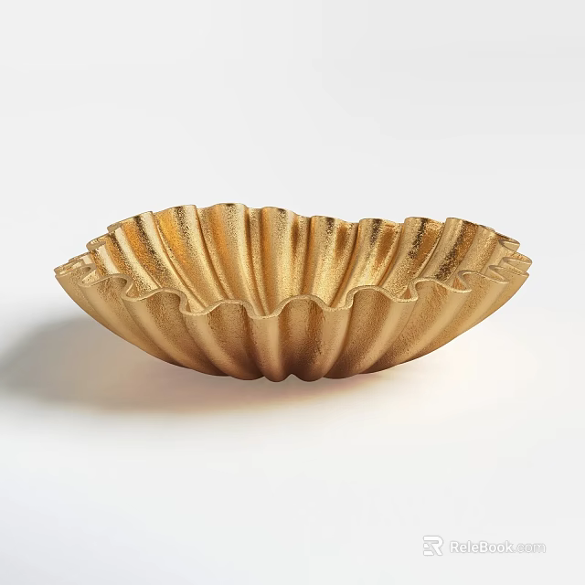 Elegant Golden Scalloped Edge Bowl With Shiny Metallic Decorative Design 3d model 