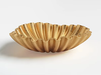 Elegant Golden Scalloped Edge Bowl With Shiny Metallic Decorative Design 3d model