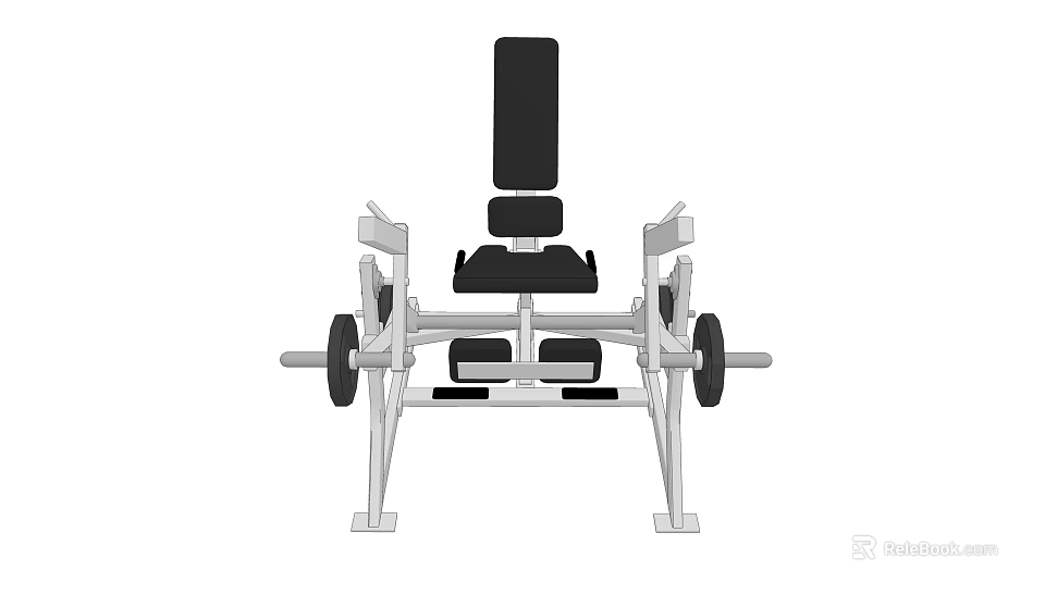 Seated Weightlifting Sports Equipment Featuring Metal Frame Black Seat Backrest And Barbell 3d model 