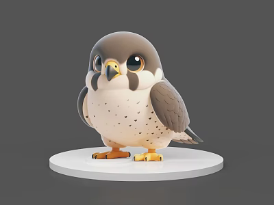 Cute Cartoon Flying Bird with Big Eyes and Brown White Feathers on White Round Base 3d model