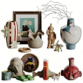 Artistic Decorative Ornament Set With Vases Sculptures Framed Art Branches And Decorative Plates