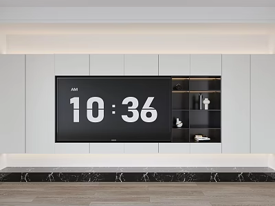 Modern TV Background Wall Design With Flat Screen TV Storage Cabinets And Marble Countertop 3d model