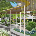 Modern Curved Pergola Design In Garden With Greenery Pathway And Circular Floor