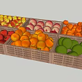 Supermarket Grocery Colorful Fresh Assorted Fruits Organized in Wooden Crates