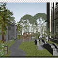 Chinese Style Garden Landscape With Stone Path Green Plants Water Feature And Wooden Furniture