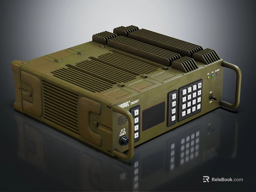 Military Style Olive Green Portable Digital Device With Heat Sink Grille Control Panel Buttons Handle 3d model 