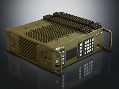 Military Style Olive Green Portable Digital Device With Heat Sink Grille Control Panel Buttons Handle 3d model