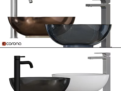 Modern Vessel Sink Designs In Black White Copper With Chrome Faucets 3d model