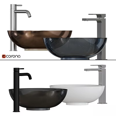 Modern Vessel Sink Designs In Black White Copper With Chrome Faucets 3d model