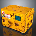 Industrial Yellow Worn Generator With Blue Screen And Warning Labels On Surface