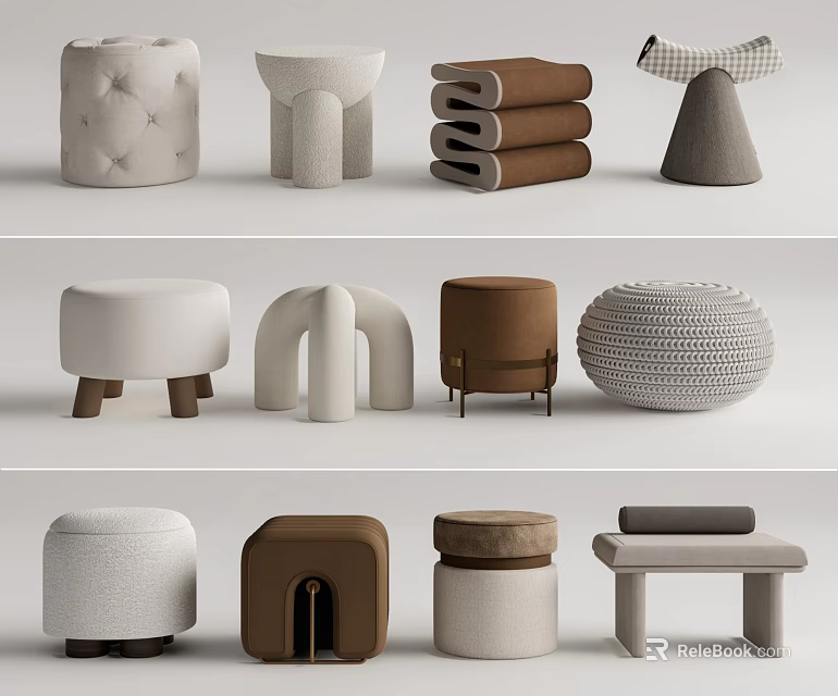 Stylish Ottoman Designs With Various Shapes Colors And Materials For Home Decor 3d model 