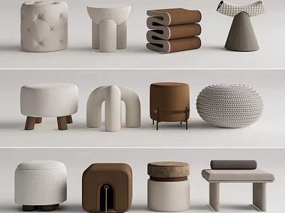 Stylish Ottoman Designs With Various Shapes Colors And Materials For Home Decor 3d model