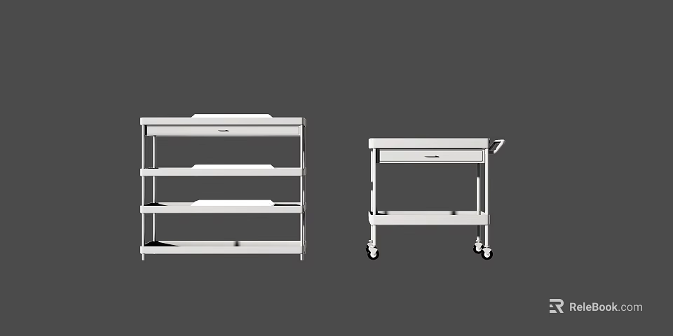 White Bathroom Cabinet Racks With Multiple Shelves Drawer And Wheels 3d model 