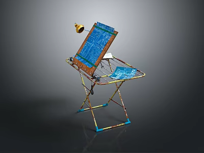 Folding Outdoor Table With Blue Tabletop And Sturdy Metal Frame For Outdoor Activities 3d model
