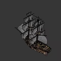 Wooden Sailing Ship Featuring Multiple White Sails And Intricate Wooden Hull Design