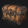 Vintage Wooden Treasure Chest With Metal Straps Lock And Decorative Rivets