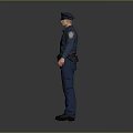 Game and Movie Police Character in Blue Uniform with Equipment Belt Standing Pose