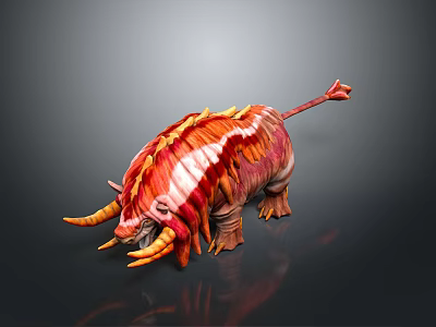 Colorful Fantasy Creature Toy Figure With Red Orange Horns And Tail 3d model