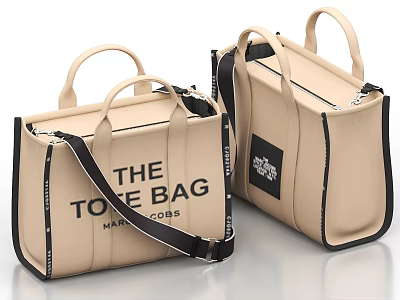 Beige Tote Bag With THE TOTE BAG Lettering Black Straps And Handles Made In Colombia 3d model