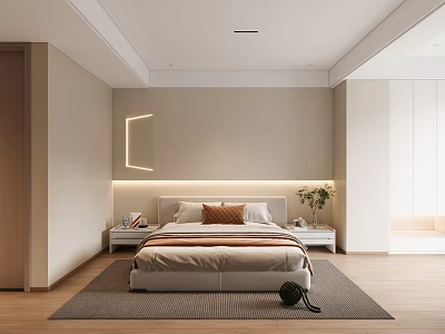 Modern Bedroom Master Room Master Bedroom Second Bedroom Elderly Room Girls Room Boys Room Double Bed Backwall Bedside Cabinet Carpet 3d model