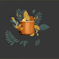 Cozy Beverage in Orange Mug with Lemon Slice Cinnamon Stick and Green and Yellow Leaves