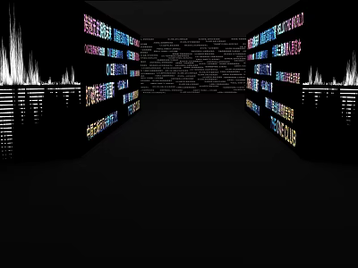 Black Background With Illuminated Multilingual Text On Both Sides Middle Text And White Flame Effects 3d model