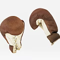 Pair of Brown Leather Boxing Gloves with Vintage Design and White Cuffs