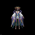 Elegant Fantasy Character In Flowing Blue White Robe With Phoenix Patterns And Crown Hairpiece