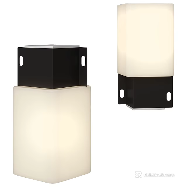 Modern Outdoor Light With White Shade And Black Square Base Contemporary Design 3d model 
