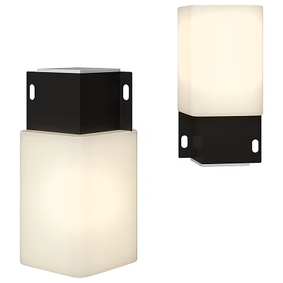 Modern Outdoor Light With White Shade And Black Square Base Contemporary Design 3d model