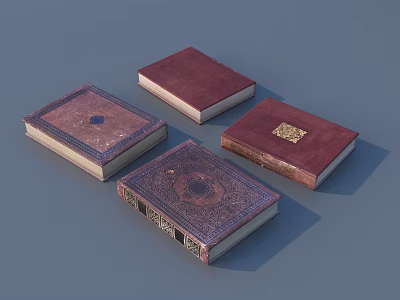 Elegant Vintage Maroon Books With Embossed Covers And Gold Accents 3d model