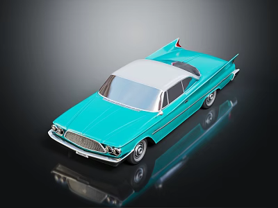 Classic Turquoise Vintage Car With White Roof And Streamlined Retro Design 3d model