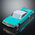 Classic Turquoise Vintage Car With White Roof And Streamlined Retro Design