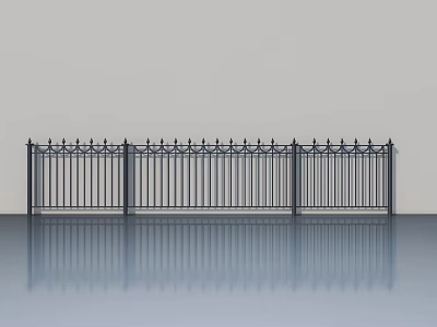 Black Wrought Iron Swing Door With Decorative Top Patterns Sleek Design And Floor Reflection 3d model