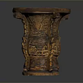 Intricately Carved Sculptural Vessel With Detailed Patterns And Decorative Handles