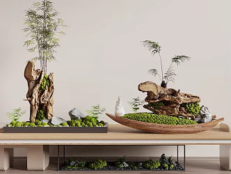 Dead Wood Green Plant Ornaments Moss Green Plant Bamboo Old Wood Stakes Landscape 3d model