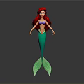Little Mermaid Character With Red Hair Purple Top And Green Tail On Gray Background