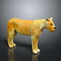 Lifelike Golden Yellow Standing Lion Statue With Realistic Details On Dark Background