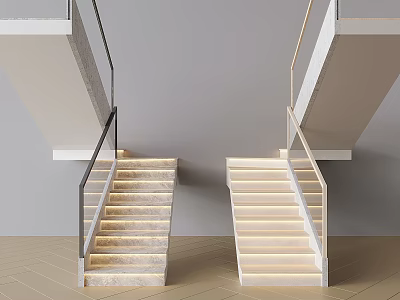 Modern Staircase Interior Design With Lighting Handrails And Stone Steps 3d model