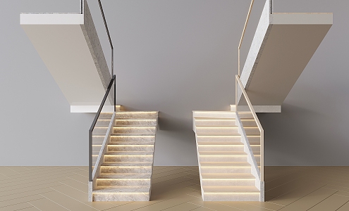 Handrail Stairs Glass Stairs Iron Stairs Steps Step Lights 3d model