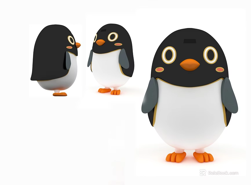 Cute Penguin Plush Toys With Big Eyes Black Body White Belly And Orange Feet 3d model 